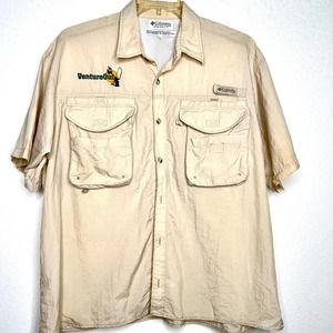 Columbia PFG Mens Short Sleeve Fishing Shirt Vented Size L Large Beige Tan